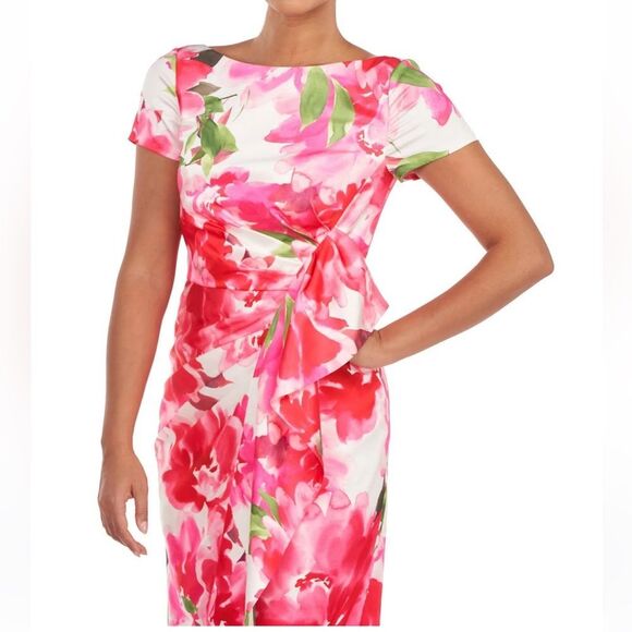 Kay Unger Women's Pink Floral Pleated Evening Dress Size 6 NWT $395 - Picture 5 of 7
